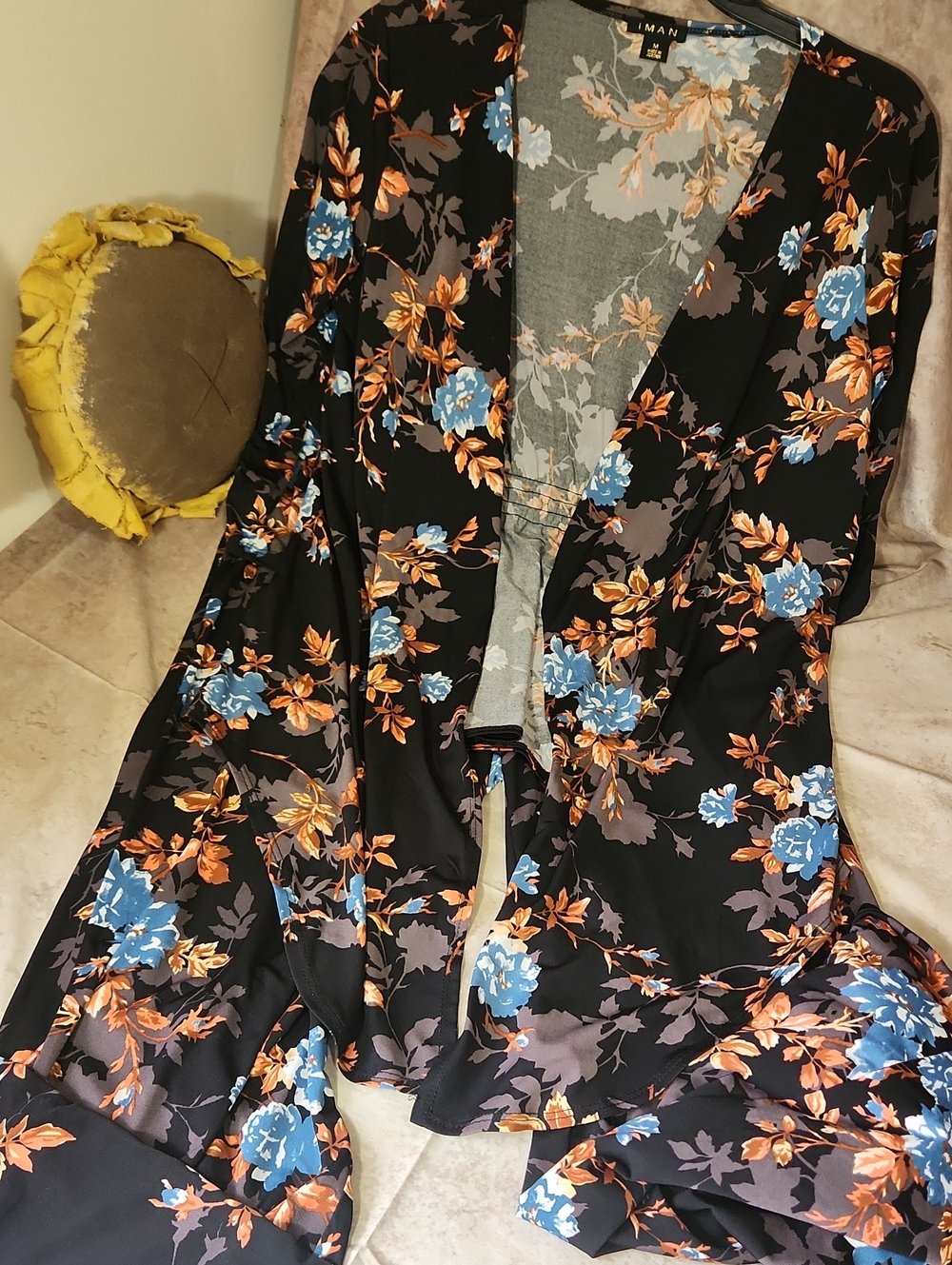 IMAN Black Lounge Set with Blue and Orange Floral Design